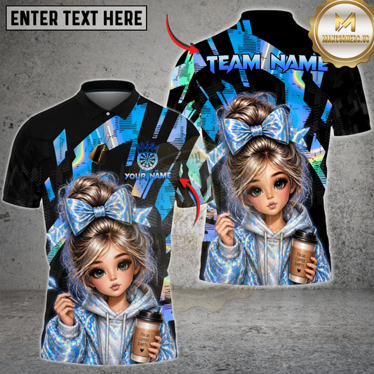 Maxcorners Darts Holographic Hoodie Girl Coffee Lover Style Multicolor Customized Name, Team Name 3D Shirt
