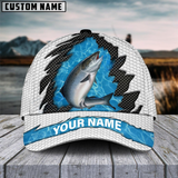 Maxcorners Salmon Fishing White Blue Wave Fishnet Customized Name 3D Cap