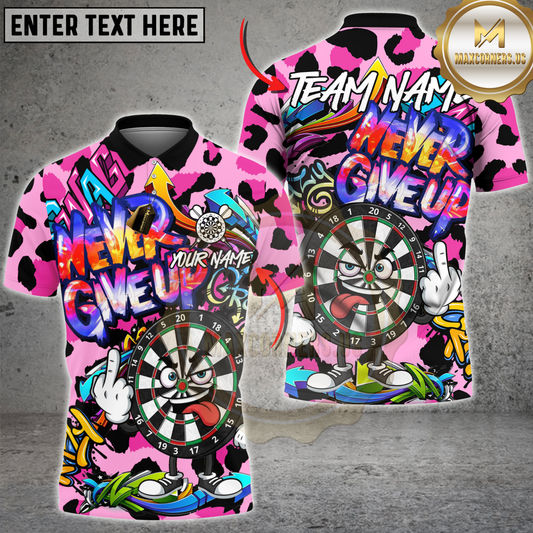 Maxcorners Darts Graffiti Never Give Up Leopard Character Design Multicolor Customized Name, Team Name 3D Shirts