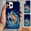 Maxcorners Fishing Phone Case Water Ring Splash Dark Blue Scale Background Personalized Name Phone Case (8 Fish Species)