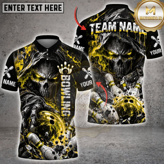 Maxcorners Bowling Evil Grim Reaper Skull Toxic Smoke Pins Strike Artwork Multicolor Customized Name, Team Name 3D Shirts