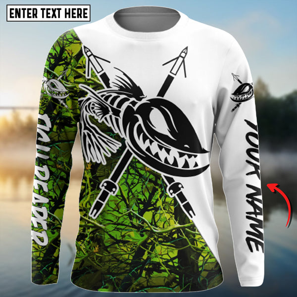 Maxcorners Green Camo Custom Bowfishing Customize Name 3D Shirt