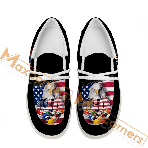 Maxcorners Billiard Ball 8 Ealge USA Flag Personalized Name Canvas Loafer Shoes