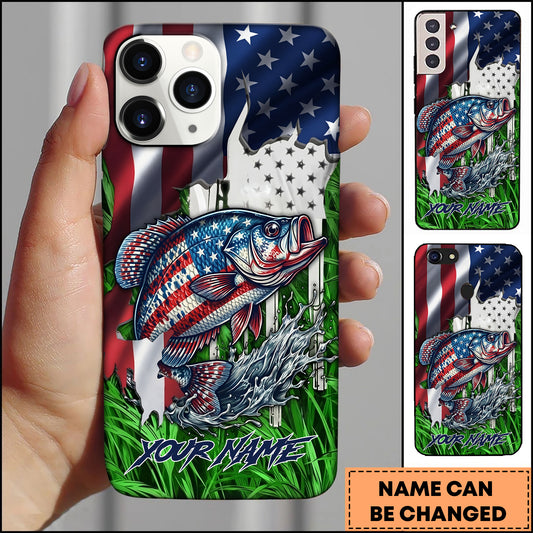 Maxcorners Fishing Phone Case Jump Grass Water Scene Personalized Name Phone Case (8 Fish Species)