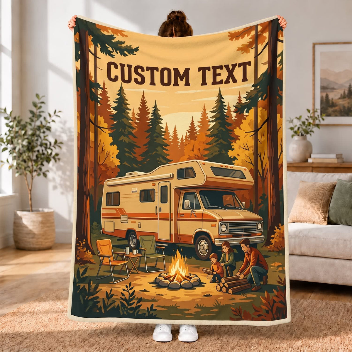 Maxcorners RVs Motorhome Pine Forest Sunset Custom Name 3D Blanket
