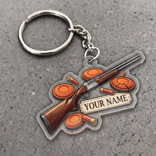 Maxcorners Clay Shooting Shotgun And Flying Clay Targets Customized Name 3D Keychain And Ornament