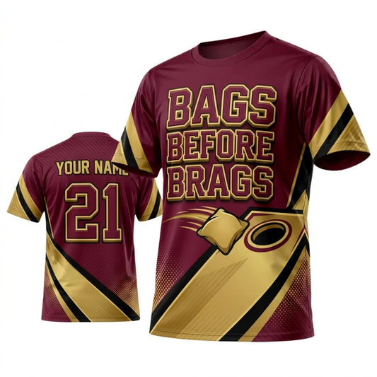 Maxcorners Cornhole Bags Before Brags Maroon Gold Personalized Name 3D Unisex Shirt