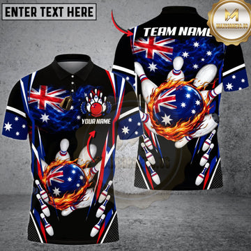 Maxcorners Bowling Australia Flag Blue Dragon Strike Personalized Name 3D Unisex Shirt