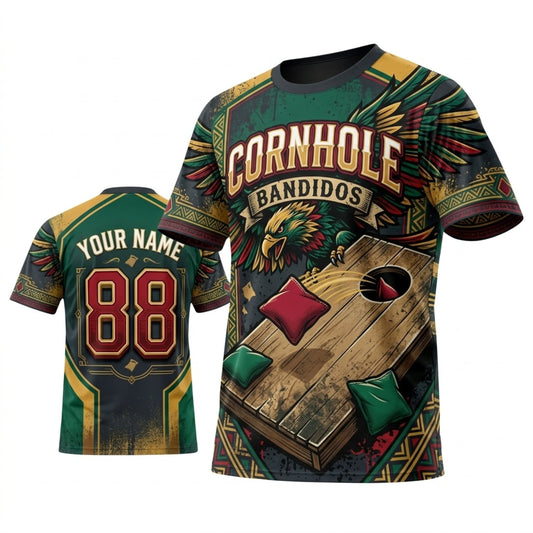 Maxcorners Cornhole Vintage Rustic Green Geometric Personalized Name 3D Unisex Shirt