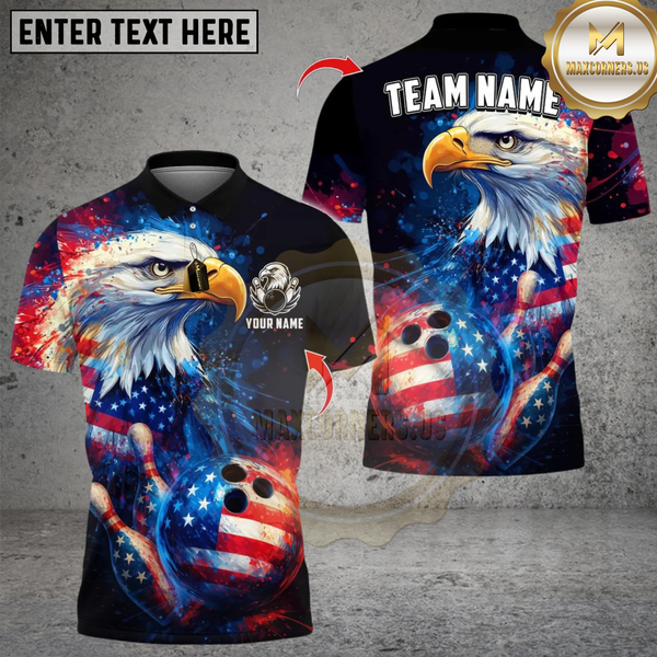 Maxcorners American Flag Eagle Bowling Personalized Name 3D Unisex Shirt