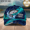 Maxcorners Fishing Navy Aqua Polygon Brush Splash Personalized Name 3D Cap (12 Fish Species)