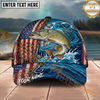 Maxcorners Fishing American Flag Wave Hook Personalized Name 3D Cap (12 Fish Species)