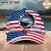 Maxcorners Fishing Patriotic Flag Water Splash Personalized Name 3D Cap (12 Fish Species)