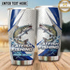 Maxcorners Fishing Tumbler White Blue Hexagon Stripe Design Personalized Name Tumbler (13 Species)