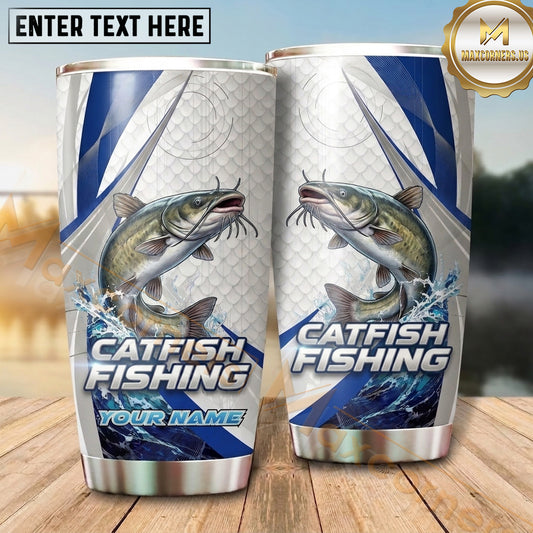 Maxcorners Fishing Tumbler White Blue Hexagon Stripe Design Personalized Name Tumbler (13 Species)