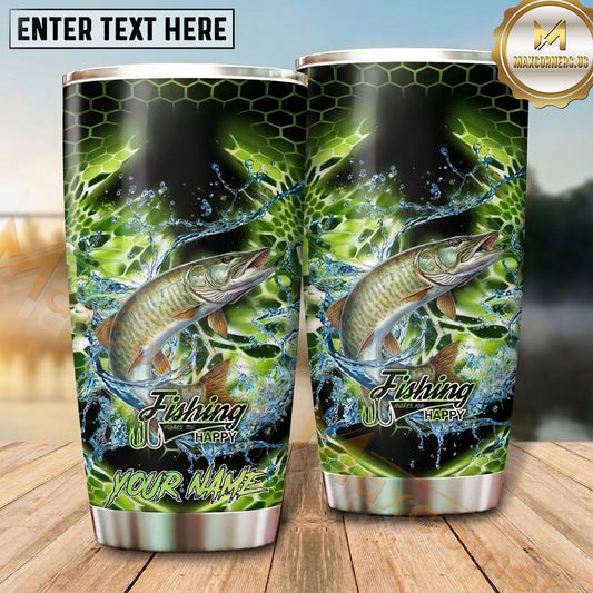 Maxcorners Fishing Tumbler Electric Green Honeycomb Storm Design Personalized Name Tumbler (13 Species)