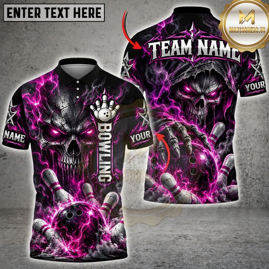 Maxcorners Bowling Hooded Skull Reaper Energy Aura Pins Explosion Artwork Multicolor Customized Name, Team Name 3D Shirts