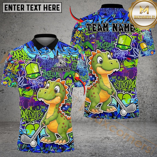 Maxcorners Golf Graffiti Cute Dinosaur Personalized Name, Team Name 3D Shirt (4 Colors)