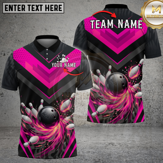 Maxcorners Bowling Fire Strike Dynamic Orange Chevron Multicolor Options Personalized Name, Team Name 3D Shirt (4 Colors)