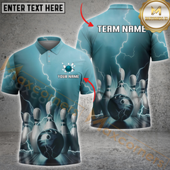 Maxcorners Lightning Strike Bowling Jersey Multicolor Option Personalized Name, Team Name 3D Polo Shirt