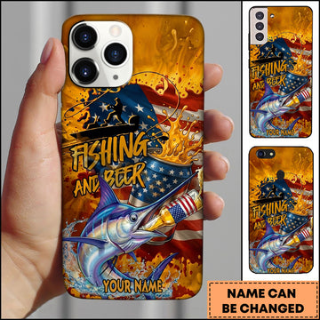 Maxcorners Marlin Fishing Phone Case And Beer Golden Splash Design Personalized Name 3D Phone Case