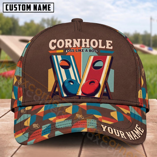 Maxcorners Cornhole Colorful Boards & Bags Retro Design Personalized Name 3D Cap