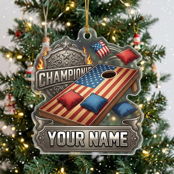 Maxcorners Cornhole Patriotic Championship American Flag Board Customized Name 3D Keychain And Ornament