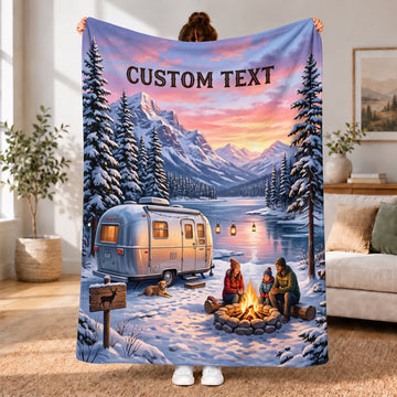 Maxcorners RVs Travel Trailer Snowy Mountain Campfire Custom Name 3D Blanket