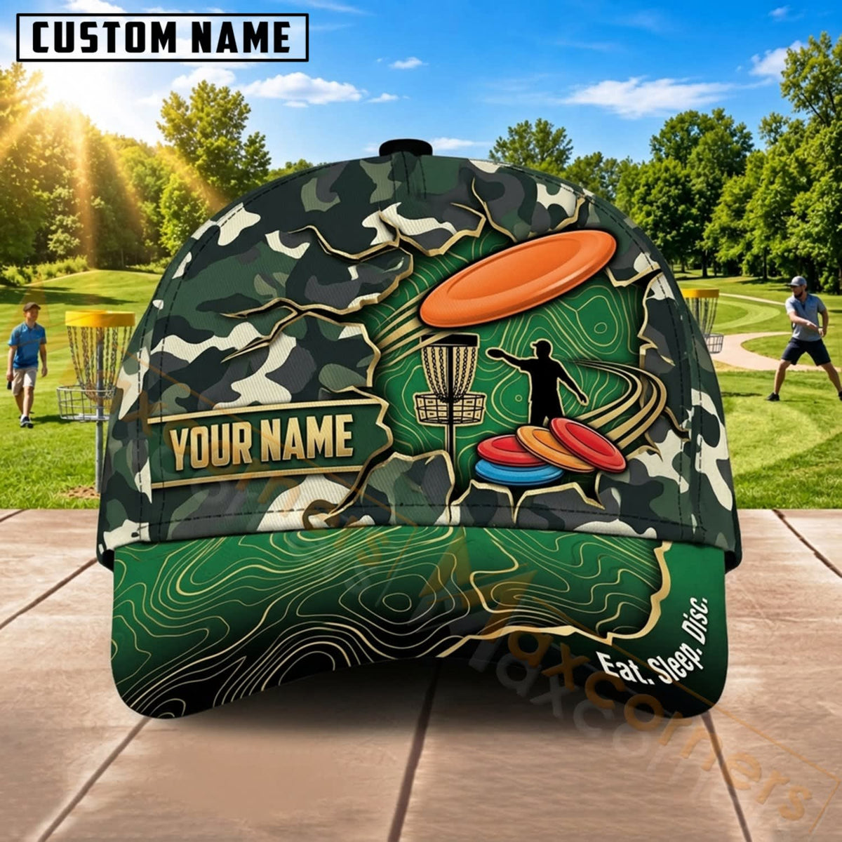 Maxcorners Disc Golf Forest Orange Flying Disc Personalized Name 3D Cap