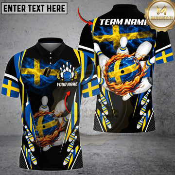 Maxcorners Bowling Sweden Flag Nordic Dragon Personalized Name 3D Unisex Shirt