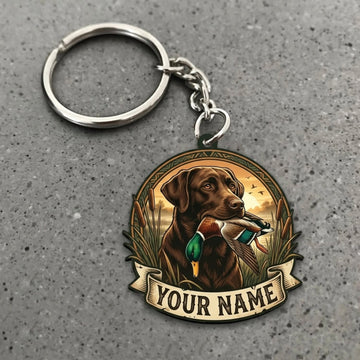 Maxcorners Duck Hunting Chocolate Labrador Retriever Golden Marsh Sunrise Custom Name Gift 2D Flat Acrylic Ornament, Keychain