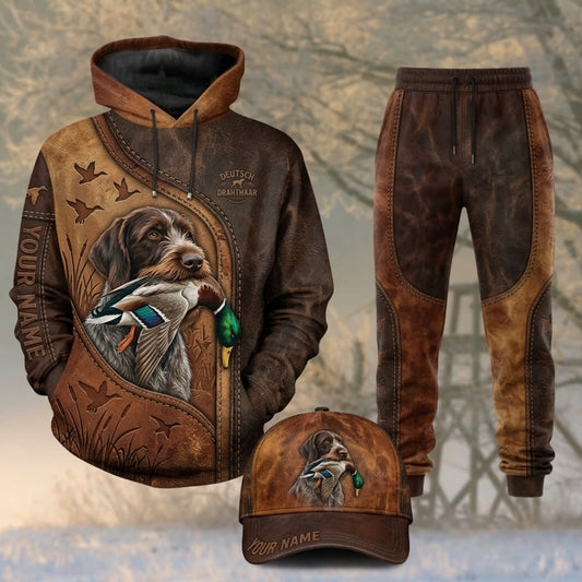 Maxcorners Duck Hunting German Wirehaired Pointer Rustic Leather Brown Personalized 3D Shirts