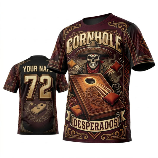 Maxcorners Cornhole Los Desperados Vintage Western Personalized Name 3D Unisex Shirt