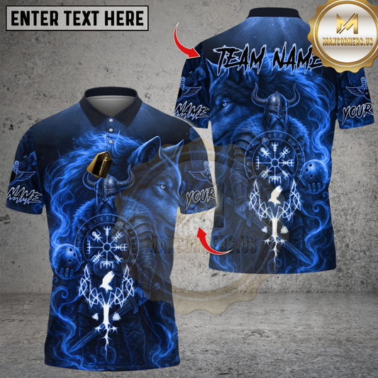 Maxcorners Bowling Viking Warrior And Wolf Multicolor Customized Name Team Name 3D Shirts