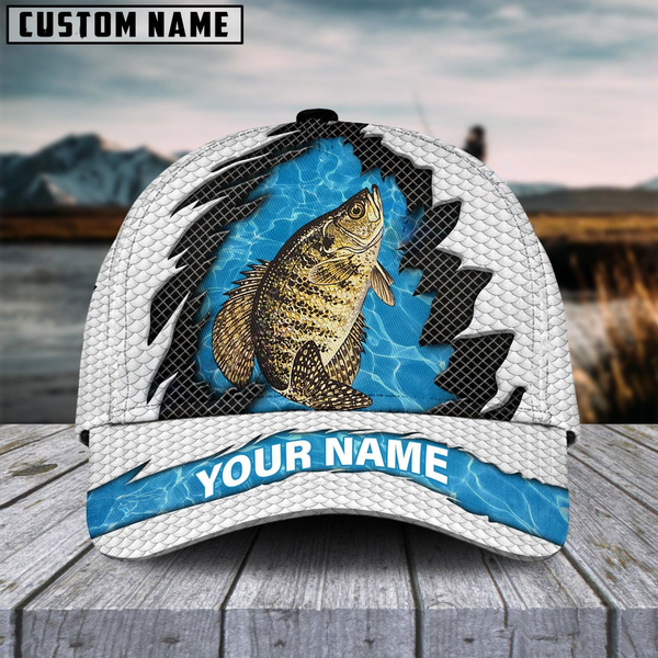 Maxcorners Crappie Fishing White Blue Wave Fishnet Customized Name 3D Cap