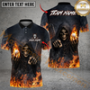Maxcorners Flaming Skull Reaper Golf Polo Shirt Customized Name, Team Name 3D Shirts (4 Colors)