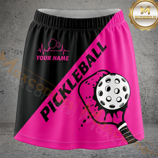 Maxcorners Pickleball Black Pink Diagonal Paddle Ball Personalized 3D Skort, Skirts With Shorts