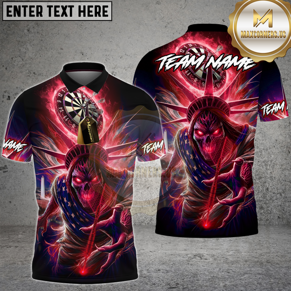 Maxcorners Dart Shirt Glowing Statue Of Liberty Skull Design Multioptions Personalized Name, Team Name Unisex 3D Shirt (4 Colors)