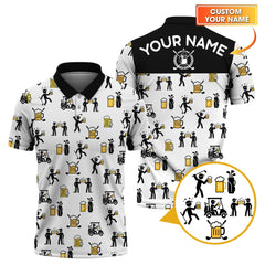 Maxcorners Beer Golf Shirt, Custom Golf Shirt With Funny Drinking & Golf Cart Pattern For Men