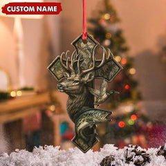 Maxcorners Personalized Hunter Acrylic Ornament - Deer, Duck & Fish Cross Design for Christmas Tree Decor LM0411