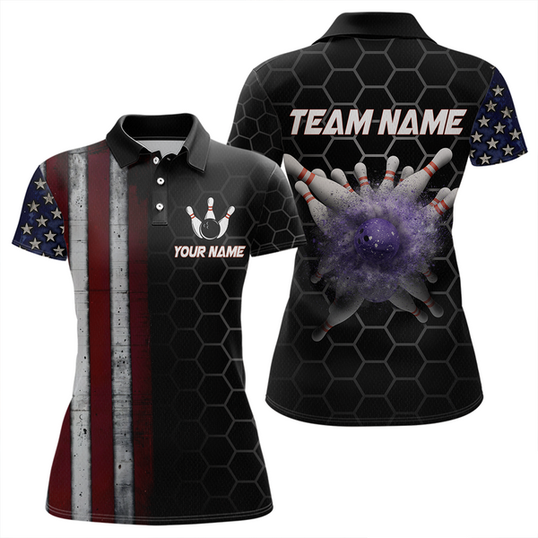 Maxcorners Custom American Bowling Polo Shirt Patriotic Bowling Jersey for Men Women