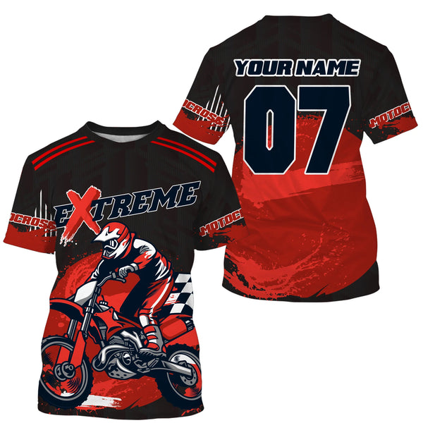 Personalized red UPF30+ Motocross riding jersey extreme MX racing dirt bike off-road motorcycle
