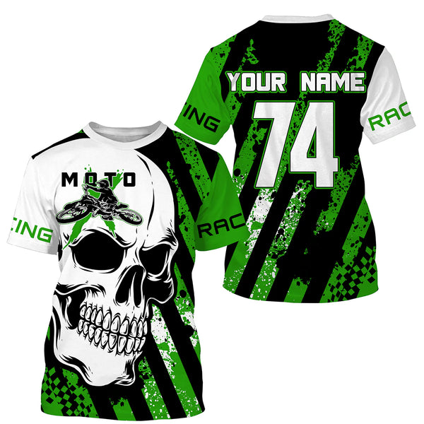 Skull MotoX jersey custom number motocross UV protective green dirt bike racing motorcycle racewear