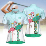 Maxcorners Flamingo Golf Seamless Pattern Golf Women Short Sleeve Polo