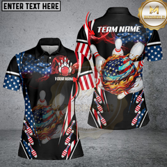 Maxcorners American Flag Bowling Fireball Strike Personalized Name 3D Unisex Shirt