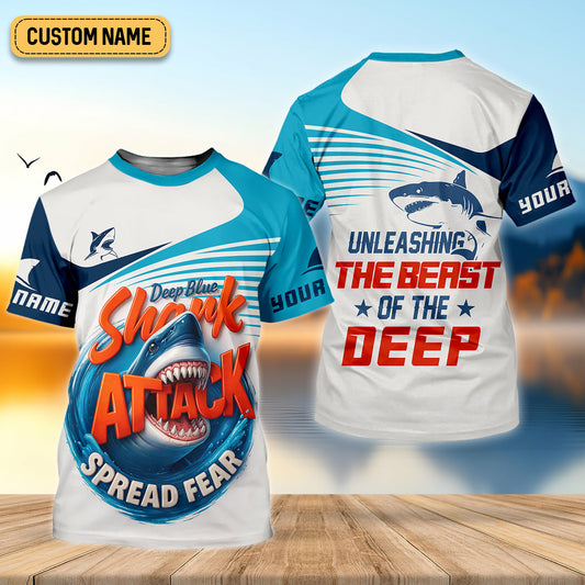 Maxcorners Deep Blue Shark Attack, Unleashing The Beast Of The Deep Fishing UPF Shirts, Mens Fishing Shirts Long Sleeve