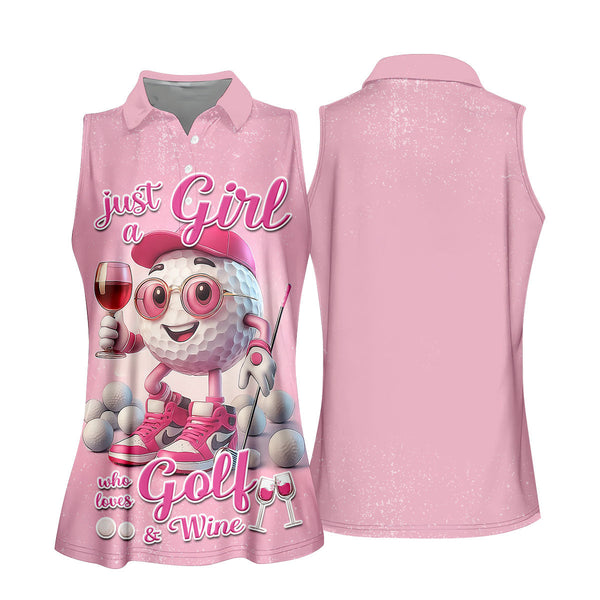 Maxcorners Just A Girl Who Loves Golf And Wine Custom Womens Golf Polo Shirt, Womens Golf Gifts