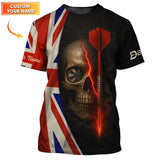 Maxcorners UK Darts Skull Shirt, Custom Darts Jersey With British Flag, Funny Darts Polos LM0509