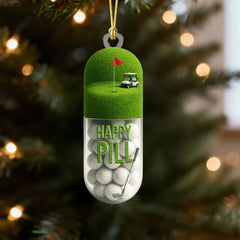 Maxcorners The Happy Pill Green Golf Club Acrylic Ornaments, Golf Christmas Gifts, Funny Golf Ball Golf Ornaments LM1611