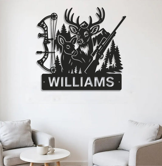Maxcorners Personalized Deer Hunting Metal Sign WITH LED/WITHOUT LED – Bow & Rifle Wall Decor for Hunters LM0110